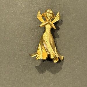 Vintage Gold Tone Modernist Woman Brooch – Abstract Silhouette Pin, 1.5”